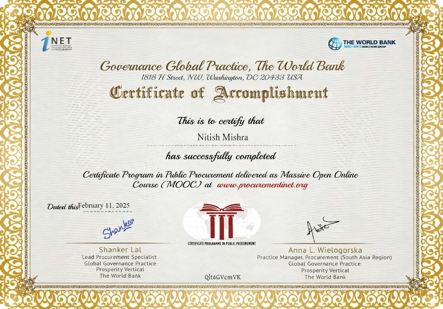 Procurement certification